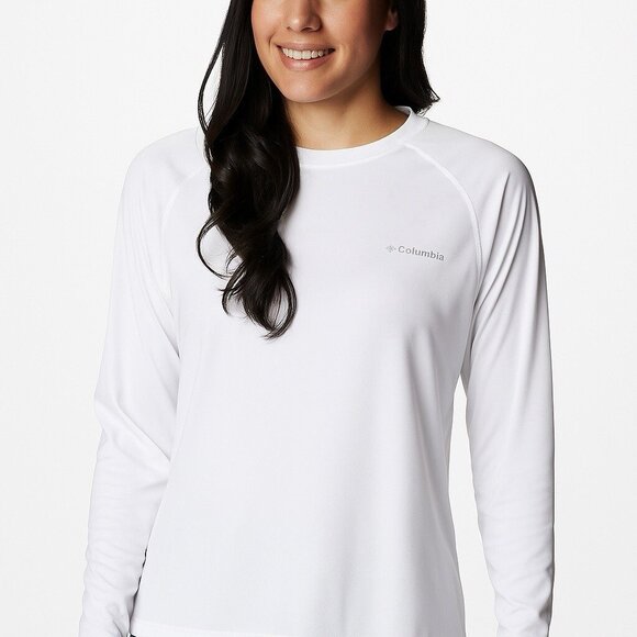 Columbia Women’s Long Sleeve Sun Tee, Size Medium, White Omni-Shade 50 UPF Rated - Picture 1 of 4